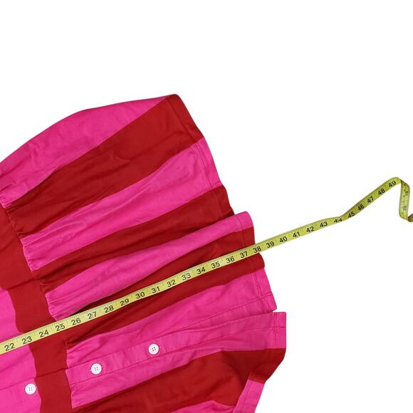 MDS Stripes Knit Tiered Button Front Maxi Skirt Size 2/M Pink Red Cotton Pockets - Picture 14 of 14